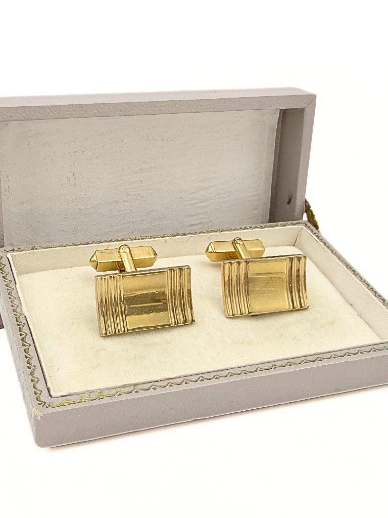 Swank Signed Mcm Art Deco Curved Fluted Gold Plated Tuxedo Cufflinks